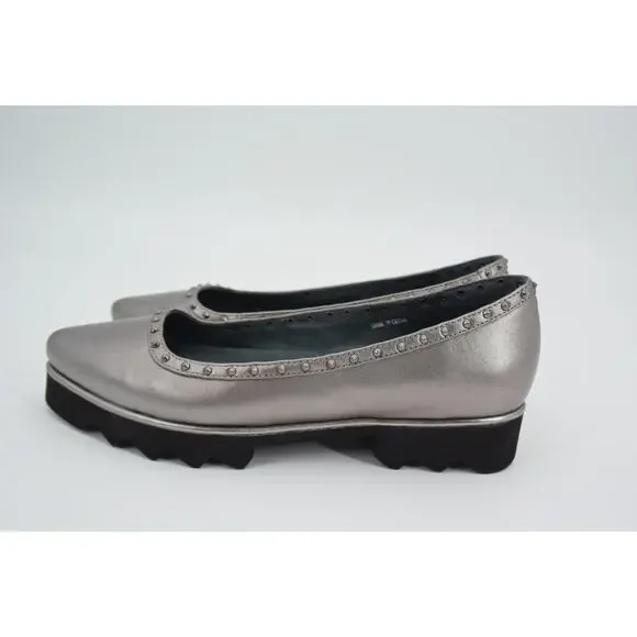 Sacha London Yaiza Pewter Leather Studded Pointed Toe Platform Shoes Size 7 - Picture 5 of 11